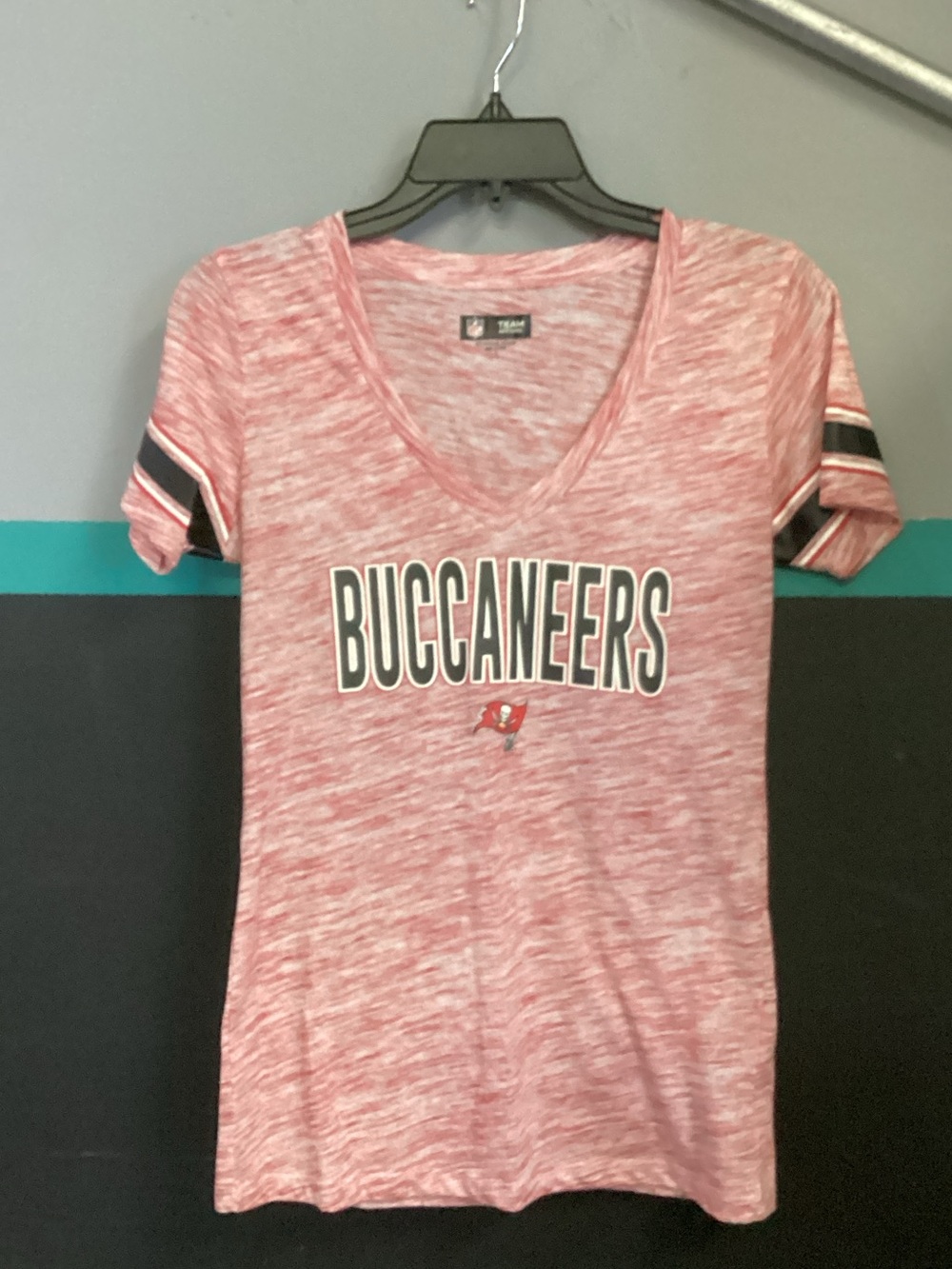 NFL Buccaneers Pink Heather V-Neck Short Sleeve Tee